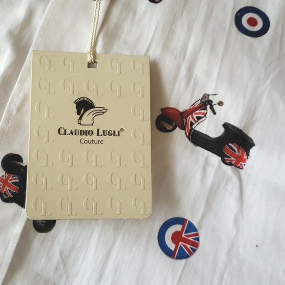 Claudio Lugli Couture Mod Vespa Print Shirt S NWT - Picture 5 of 14